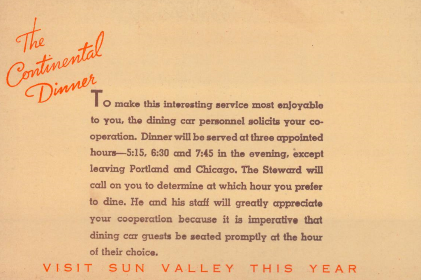 Vintage Menu: The Continental Dinner on the “Union Pacific” — Streamliner — City of Portland — 1941