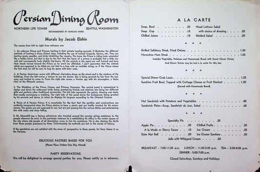 Vintage Menu #10 - 1955 The Persian Dining Room - Hidden Gem in Seattle’s Culinary History