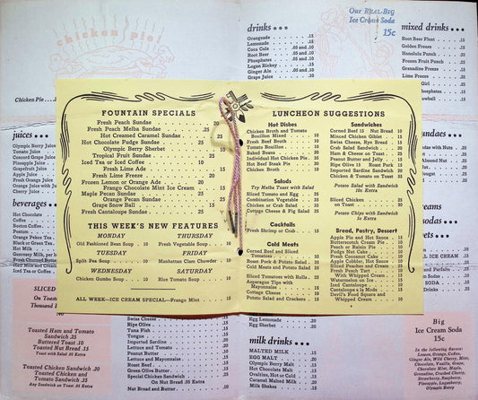 Menu #13 – Frederick and Nelson - Seattle - The Fountain - 1940's