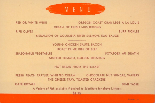 Vintage Menu: The Continental Dinner on the “Union Pacific” — Streamli ...