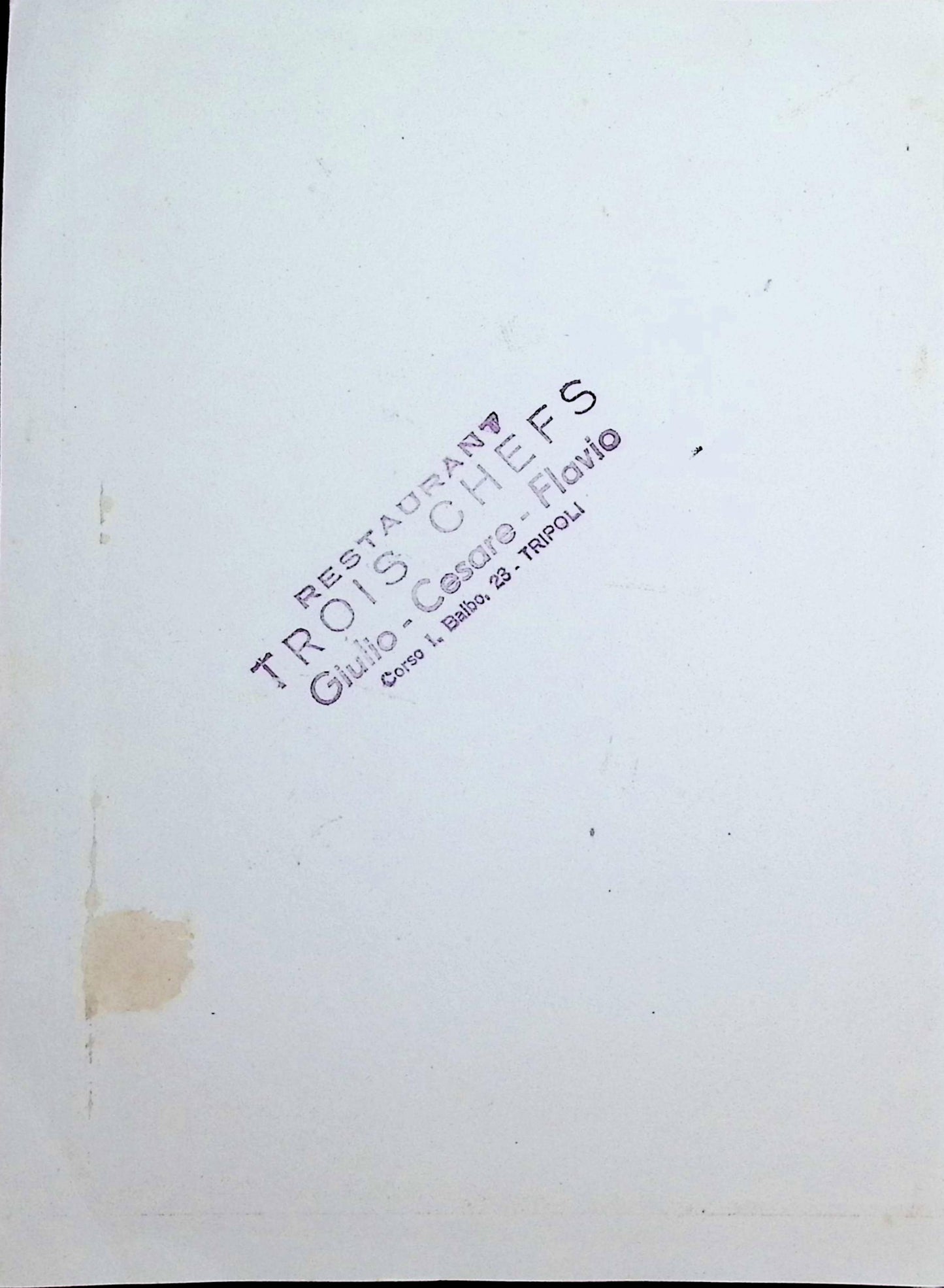 Vintage Menu #11 - 1934 — Restaurant Tres Chefs — Giulio Cesare Flavio — Tripoli Libya